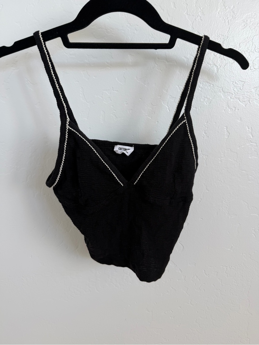 Cotton On Black Knit Cropped Cami with Contrast Stitching